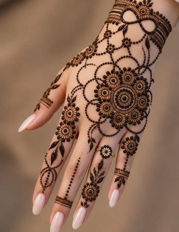 Back Hand Mehndi Design with fingers
