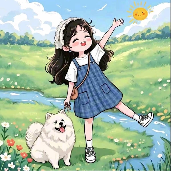 Cartoon dp for Girls with Flowers